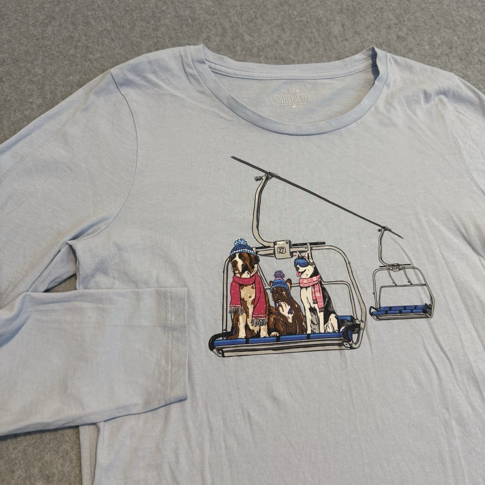 J.Crew Collector Tee XL Ski Lift Dog Graphic Long Sleeve Cotton Womens Shirt M